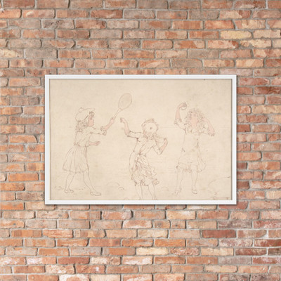 Three Girls Playing at Ball at the Seaside - James W. Allen - ca. 1890–ca. 1910 - Photo Paper Framed Poster Museum quality 7748760