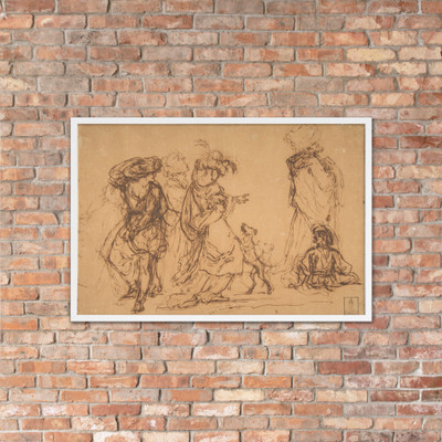 Five Figures in Fantastic Costumes with Two Dogs - Salvator Rosa - 1615–73 - Matte Paper Framed Poster Museum quality 7744902