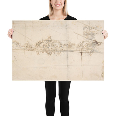 Design for the Crowning Decorations of a Gate (recto); Sketches of Stone Blocks with Measurements (verso) - Giovanni Battista Foggini - 1652–1725 - Paper Poster Museum quality 7741343