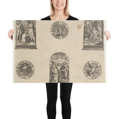 Horizontal Panel with Three Thimble Designs and Three Medallions - Johann Theodor de Bry - 1580–1600 - Photo Paper Poster Museum quality 7737638