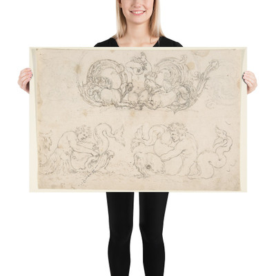 Designs for Ornamental Motifs with Figures, Real and Imaginary Animals, and Coats of Arms of the Medici Grand Dukes - Stefano della Bella - n.d. - Photo Paper Poster Museum quality 7741480