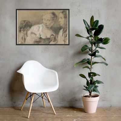 Boy with an Egg, Girl with a Hen, and a Watching Woman - Giovanni Battista Piazzetta - 1682–1754 - Matte Paper Framed Poster Museum quality 7798640