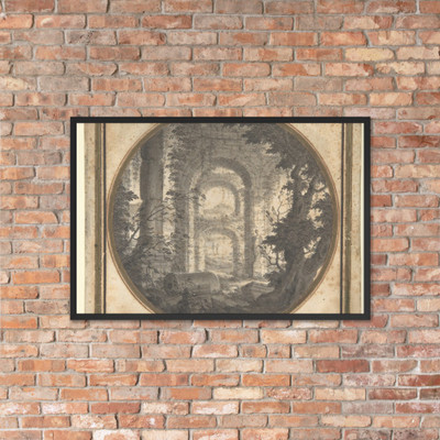 Imaginary Landscape with Classical Ruins - Carlo Fantaccini - 1700–1750 - Matte Paper Framed Poster Museum quality 7796334