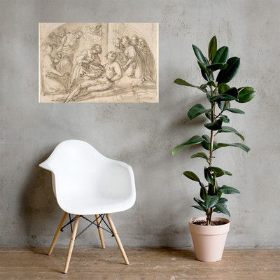 The Emperor Constantine Copronymous Burned by an Invisible Fire (recto); Studies of Sibyls and Angles (verso) - Giovanni Baglione - ca. 1599–1610 - Paper Poster Museum quality 7797085