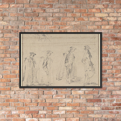 Figure Studies (recto); Figures Along a Canal and on a Bridge; to the right, a Curtain and a Stool (?) (verso) - Francesco Guardi - 1712–93 - Matte Paper Framed Poster Museum quality 7795758