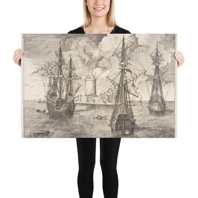 Four-master and Two Three-masters Anchored near a Fortified Island from The Sailing Vessels - Pieter Bruegel the Elder - 1561–65 - Photo Paper Poster Museum quality 7796220
