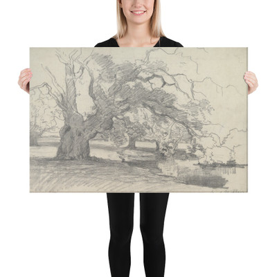 Landscape with Trees near a Pond - Willem Roelofs - 1840–97 - Canvas Museum quality 7797637