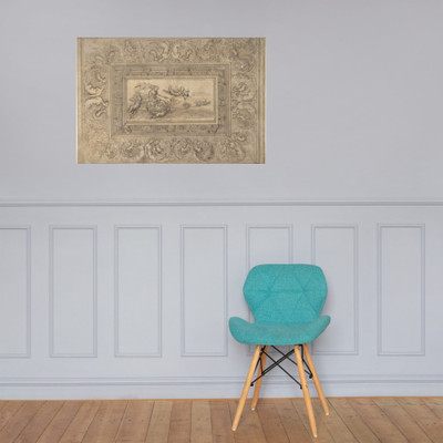 Design for a Ceiling with a Woman (Aurora?) in a Chariot and Putti (Recto). Design for an Ornamental Frieze (Verso). - Marco Angolo del Moro - 1537–86 - Paper Poster Museum quality 7794897