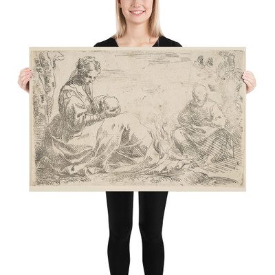 Rest on the flight into Egypt, Mary holding and looking at the infant Christ while St. Joseph reads - Simone Cantarini - ca. 1637 - Photo Paper Poster Museum quality 7795360