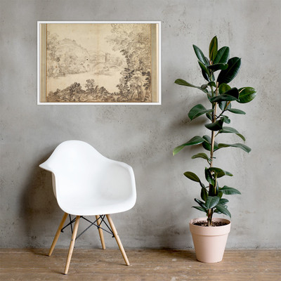 Landscape with a Bridge and Two Figures - Giovanni Francesco Grimaldi - 1606–80 - Matte Paper Framed Poster Museum quality 7795801