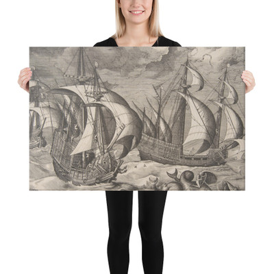 Three Caravels in a Rising Squall with Arion on a Dolphin from The Sailing Vessels - Pieter Bruegel the Elder - 1561–65 - Canvas Museum quality 7796206