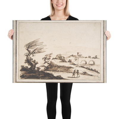 Landscape with Figures and a Two-Arched Bridge - Guercino (Giovanni Francesco Barbieri) - 1591–1666 - Paper Poster Museum quality 7795539