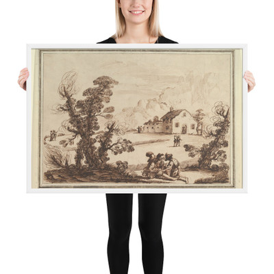 Landscape with Figures and a Farm House - Guercino (Giovanni Francesco Barbieri) - 1750–80 - Matte Paper Framed Poster Museum quality 7795557