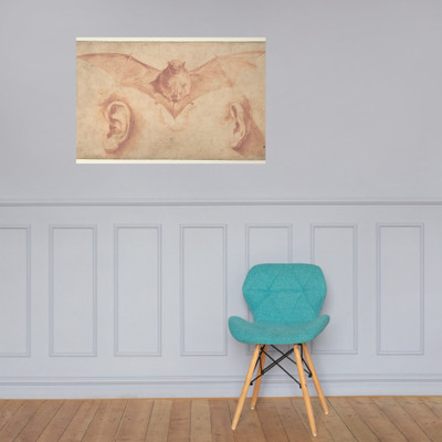 Studies of Two Ears and of a Bat. Below, the motto: FULGET SEMPER VIRTUS - Jusepe de Ribera (called Lo Spagnoletto) - 1591–1652 - Photo Paper Poster Museum quality 7799530