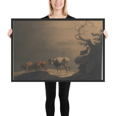 Cows and a Goat in a Landscape - Jean Pillement - 1774 - Matte Paper Framed Poster Museum quality 7795127