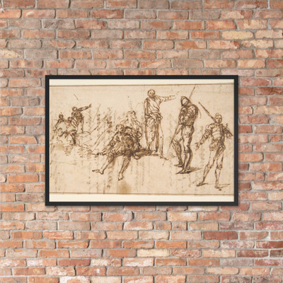 Two Standing Soldiers and Six other Figures - Salvator Rosa - 1615–73 - Matte Paper Framed Poster Museum quality 7796609