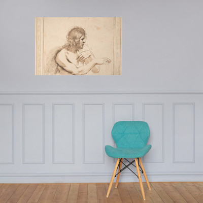 Half-Figure of a Nude Man Facing Right - Guercino (Giovanni Francesco Barbieri) - 1640's - Paper Poster Museum quality 7795560