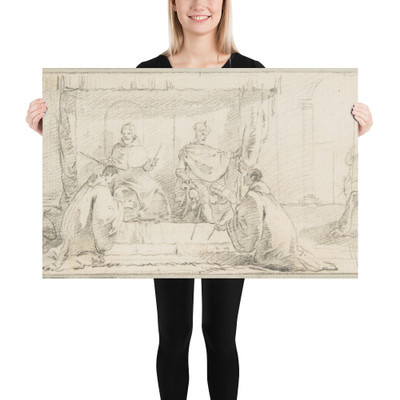 Illustration for a Book:  Two Monks Kneeling before a Doge and an Emperor (Doge Ziani and Emperor Barbarossa?) - Giovanni Battista Tiepolo - 1696–1770 - Paper Poster Museum quality 7799369