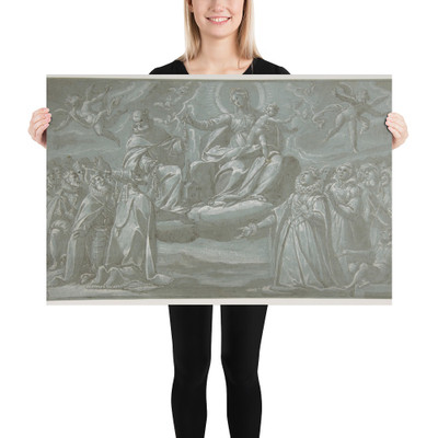 The Virgin and Child, Saint Dominic, and Angels Distributing Chaplets to the Faithful - Giovanni Mauro della Rovere - 1575–1640 - Paper Poster Museum quality 7795898