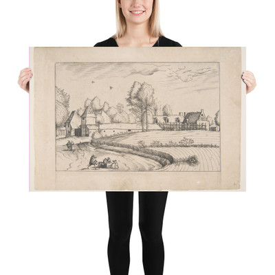 Country Houses, couple and cornfield in the foreground, from the series The Small Landscapes (Praediorum Villarum) - The Master of the Small Landscapes - 1559–61 - Photo Paper Poster Museum quality 7798890