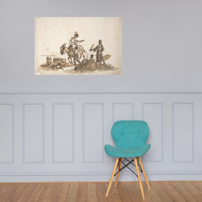 Man Assisting a Woman to Mount a Horse, with Two Other Figures and a Dog - Giuseppe Bernardino Bison - 1762–1844 - Paper Poster Museum quality 7796914