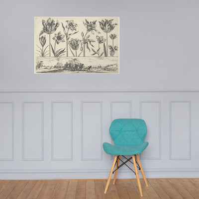 Horizontal Panel with a Row of Flowers Above a Frieze with a Battle Scene in a Landscape, from Livre Nouveau de Fleurs Tres-Util - Nicolas Cochin - 1645 - Paper Poster Museum quality 7794545