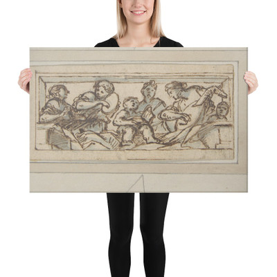 Six Music-Making Figures - Giovanni Francesco Romanelli - 1610–62 - Canvas Museum quality 7796656