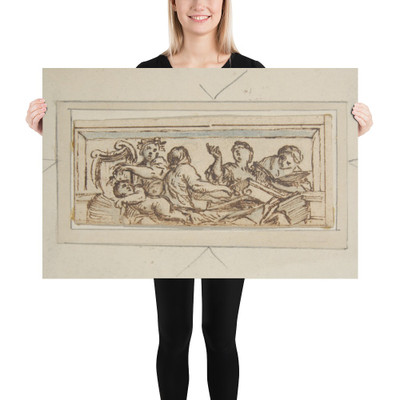 Five Music-Making Figures - Giovanni Francesco Romanelli - 1610–62 - Paper Poster Museum quality 7796640