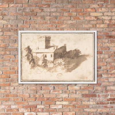 Landscape with a Fortified Building - Francesco Allegrini - 1624–63 - Matte Paper Framed Poster Museum quality 7797479