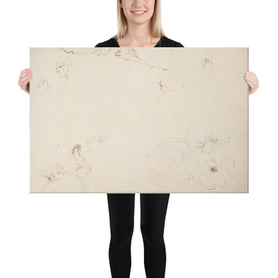 Figures in Battle and Head of a Horse (recto); Studies of a Man's Head and Arms (verso) - Stefano della Bella - 1610–64 - Canvas Museum quality 7797015