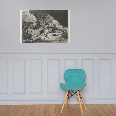 Lion Devouring a Horse - Eugène Delacroix - 1844 - Paper Poster Museum quality 7798830