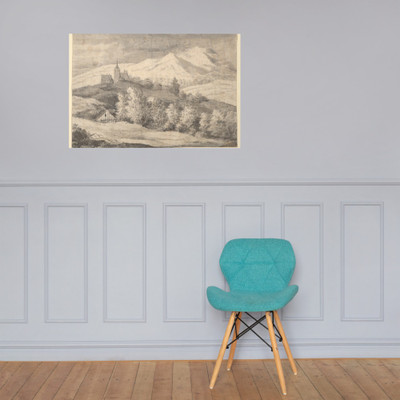 Mountaineous Landscape with a Church and Other Buildings - Anonymous, Dutch, 17th century - 17th century - Paper Poster Museum quality 7798210