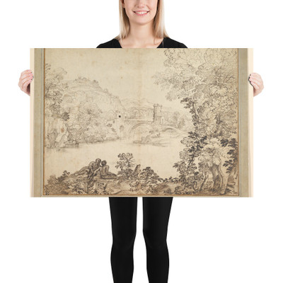 Landscape with a Bridge and Two Figures - Giovanni Francesco Grimaldi - 1606–80 - Paper Poster Museum quality 7795792