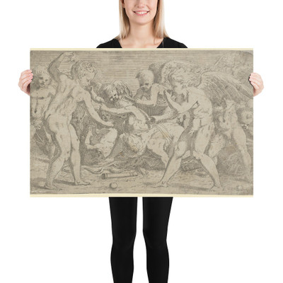 Putti playing - Léon Davent - 1540–56 - Paper Poster Museum quality 7799537