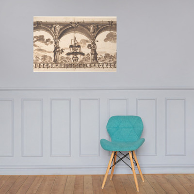 Loggia with Caryatids before a Fountain and Landscape - Anonymous, Italian, Roman-Bolognese, 17th century - 17th century - Photo Paper Poster Museum quality 7797748