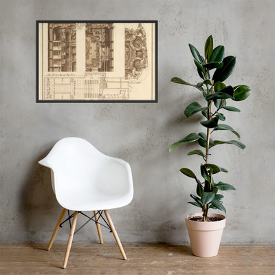 Designs for the Theater at Nancy: View of Half the Proscenium and a Half a Section of It; End of the Ceiling; and Ground Plan - Francesco Galli Bibiena - 1659–1739 - Matte Paper Framed Poster Museum quality 7797754