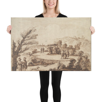 Landscape with Figures and Fortifications. - Guercino (Giovanni Francesco Barbieri) - 1750–80 - Canvas Museum quality 7795556