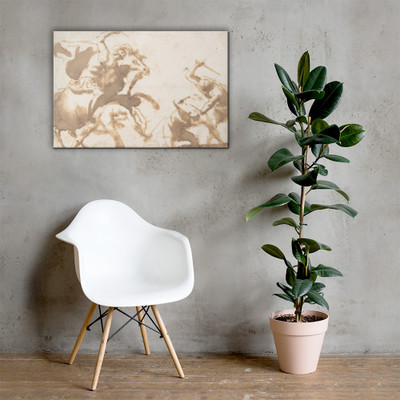 Horsemen and Three Foot Soldiers in Battle - Francesco Allegrini - 1624–63 - Canvas Museum quality 7797283