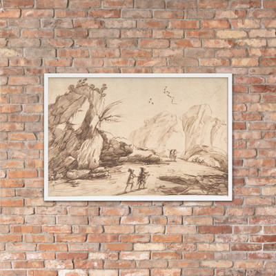 Rocky Landscape with Eight Figures - Guercino (Giovanni Francesco Barbieri) - 1750–80 - Matte Paper Framed Poster Museum quality 7795642