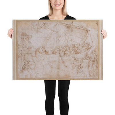 Free Copy of Giotto's Navicella (recto); Copy of Adam in Masaccio's Expulsion from the Garden of Eden, and other Figure Studies (verso) - Parri Spinelli - ca. 1420 - Paper Poster Museum quality 7797077