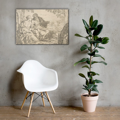 Rest on the flight into Egypt, Mary holding the infant Christ while St. Joseph points into the distance - Simone Cantarini - ca. 1637–1639 - Canvas Museum quality 7795332