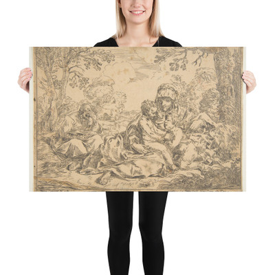 The Holy Family with Saint John the Baptist, copy after Cantarini - Simone Cantarini - ca. 1639–1648 or after - Photo Paper Poster Museum quality 7795324