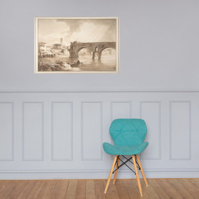 A View of the Tiber from the North Bank, with the Temple of Vesta, the Campanile of S. Maria in Cosmedin and the Ponte Rotto - Achille-Etna Michallon - 1819 - Paper Poster Museum quality 7797996
