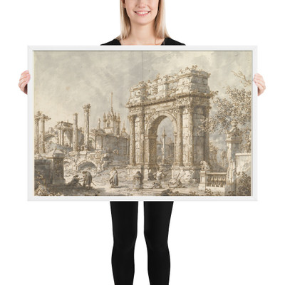 Capriccio with a Roman Triumphal Arch - Canaletto (Giovanni Antonio Canal) - 1720–30 - Matte Paper Framed Poster Museum quality 7796803
