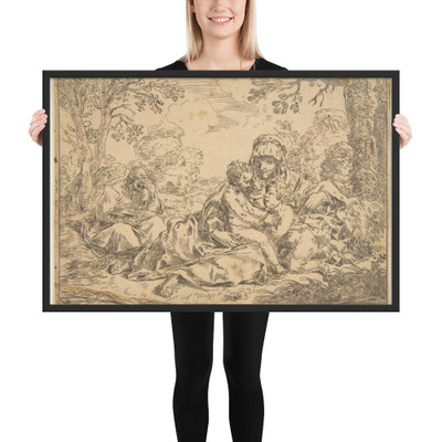 The Holy Family with Saint John the Baptist, copy after Cantarini - Simone Cantarini - ca. 1639–1648 or after - Matte Paper Framed Poster Museum quality 7795311