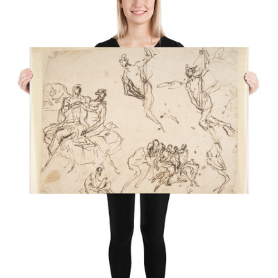 Studies of a Group of Seated Figures and of a Flying Figure - Micco Spadaro (Domenico Gargiulo) - 1612–75 - Photo Paper Poster Museum quality 7796014