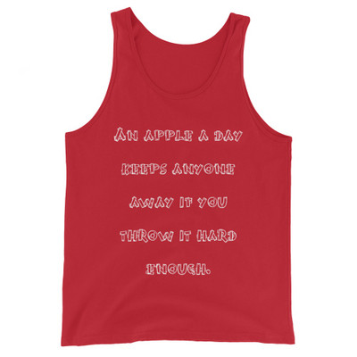 An apple a day keeps anyone away if you throw it hard enough. - Unisex Jersey Tank Funny quotes 7831032