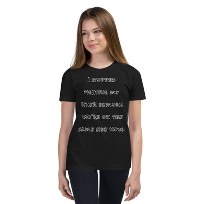 I stopped fighting my inner demons. We're on the same side now. - Youth Short Sleeve Tee Funny quotes 7834940