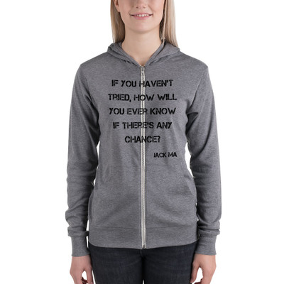 If you haven't tried, how will you ever know if there's any chance? - Jack Ma - Unisex Triblend Lightweight Zip Hoodie Motivational quotes 7833220