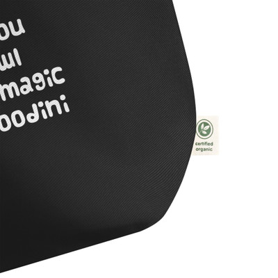What do you call an owl that does magic tricks? Hoodini - Organic Cotton Large Tote Funny quotes 7841464